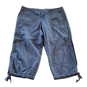 LOFT Ann Taylor Cropped Cargo Capri Pants Black Comfy‎ Size 12 Drawstring Hem